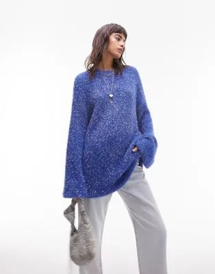 Topshop knitted tinsel oversized jumper in blue | ASOS (Global)