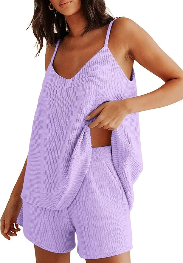 AGSEEM Womens 2 Piece Lounge Set 2026 Summer Sleeveless Textured Knit Tank Tops and Shorts Vacati... | Amazon (US)