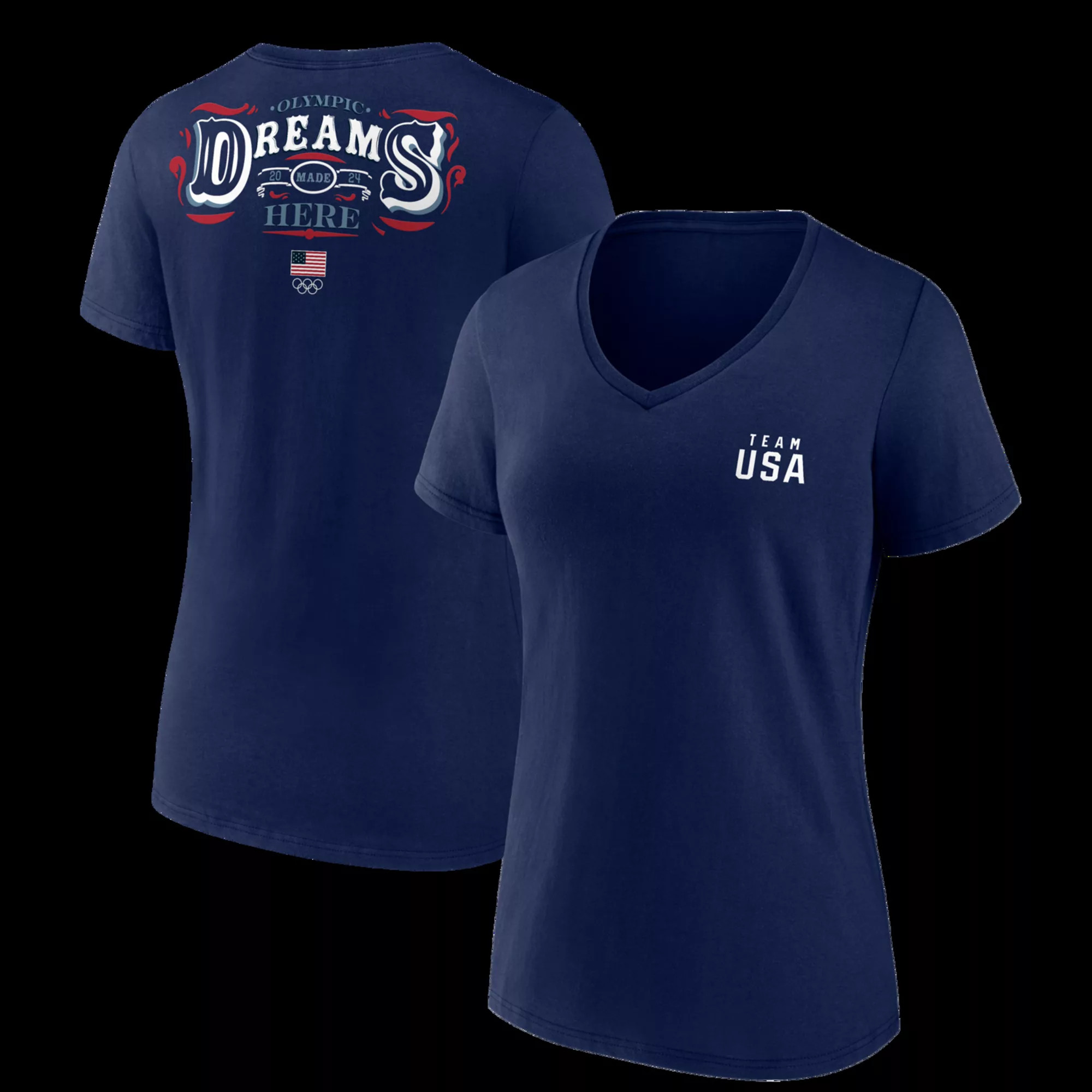 Women's Fanatics Navy Team USA Paris 2024 Summer Olympics Dreams Are Made Here V-Neck T-Shirt | Kohl's
