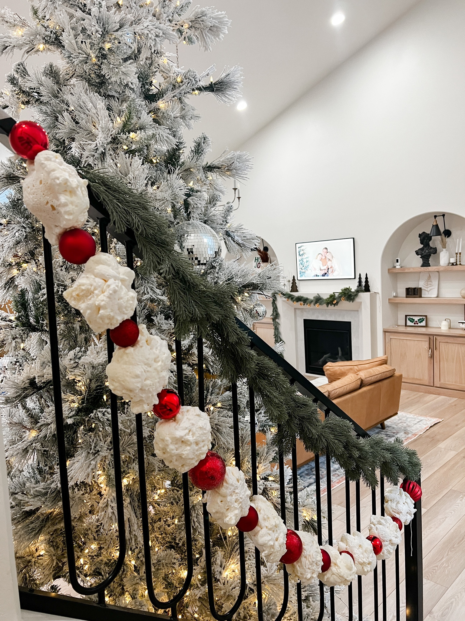 Giant popcorn garland! My favorite Christmas DIY! Use spray foam and red ornaments to make this oversized Christmas decoration 🎄 my red ornaments are from hobby lobby  

#LTKHoliday #LTKunder100 #LTKhome