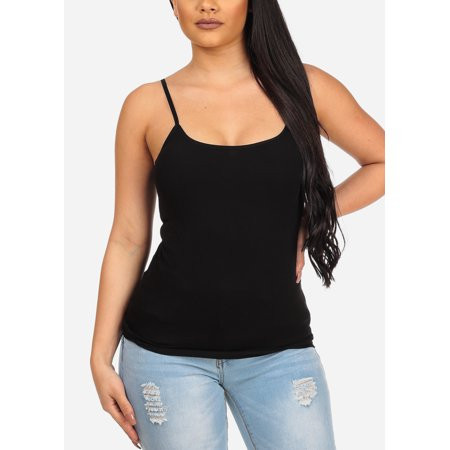 Womens Juniors Women's Junior Essential Solid Color Stretchy Under Shirt Camisole Adjustable Spaghet | Walmart (US)