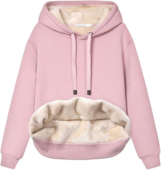 Haellun Womens Casual Winter Warm Fleece Sherpa Lined Pullover Hooded Sweatshirt | Amazon (US)
