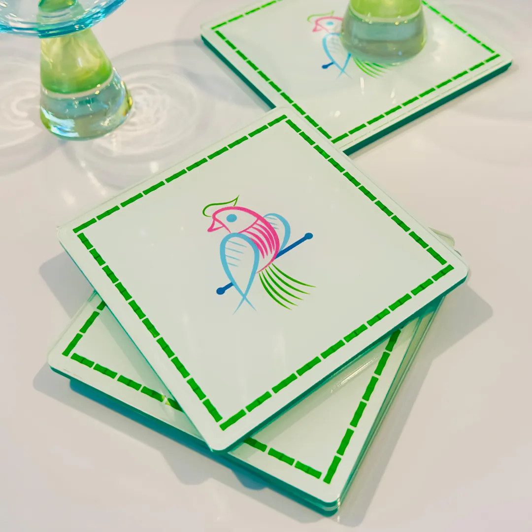 Mahjong Bird Bam Coaster Set, Good Luck Bamboo Sparrow Design, Perfect Drink Coasters for Mahjong... | Etsy (US)