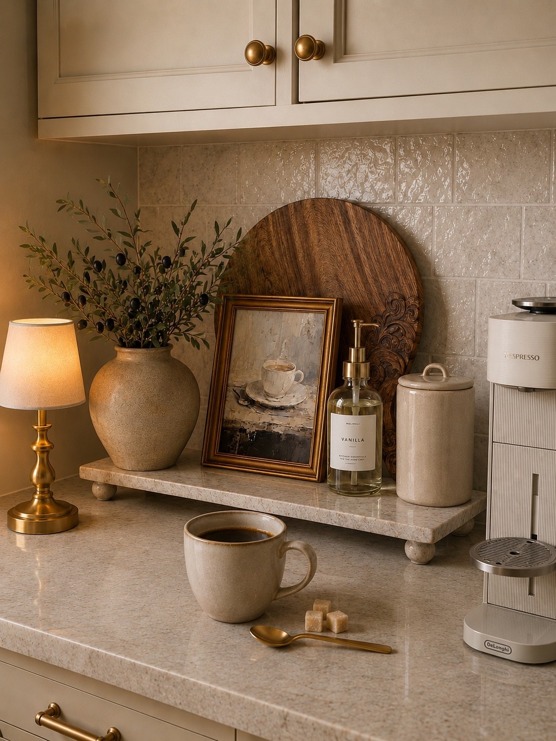 Amazon Coffee Bar Finds That Feel Designer ✨

Follow @farmtotablecreations on Instagram for more home styling inspiration and cozy coffee bar finds.

From the warm brass lamp to the marble riser and olive stems, these Amazon coffee bar finds create the prettiest elevated little kitchen corner. Loving how layered, warm, and collected this setup feels without looking cluttered. ☕️🤍

#amazonhome #coffeebar #kitchendecor #amazonfinds #countertopdecor

coffee bar | amazon home finds | kitchen styling | neutral kitchen | coffee station | marble riser | brass lamp | olive stems | nespresso station | cozy kitchen | countertop decor | kitchen inspo | warm neutral decor | designer look for less | home finds | amazon decor | coffee nook | collected home | kitchen counter styling | mcgee and co inspired | beige kitchen | cottage kitchen | coffee setup | elegant home decor | kitchen accessories

#LTKHome #LTKSaleAlert #LTKmorningroutine