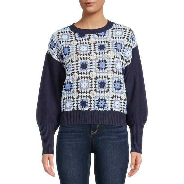 Time and Tru Women's Crochet Front Sweater, Midweight | Walmart (US)