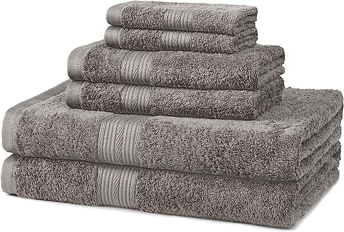Amazon Basics - 6 Piece Fade Resistant Oversize Bath Towel, Hand and Washcloth Set, 100% Cotton, ... | Amazon (US)
