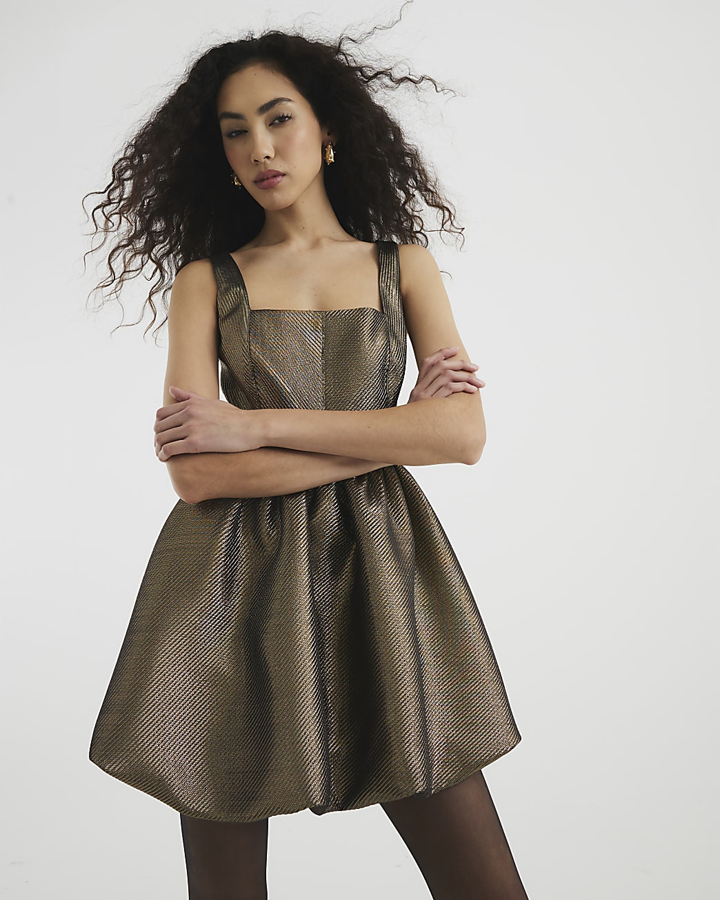 Gold Bubble Hem Mini Dress | River Island UK & IE