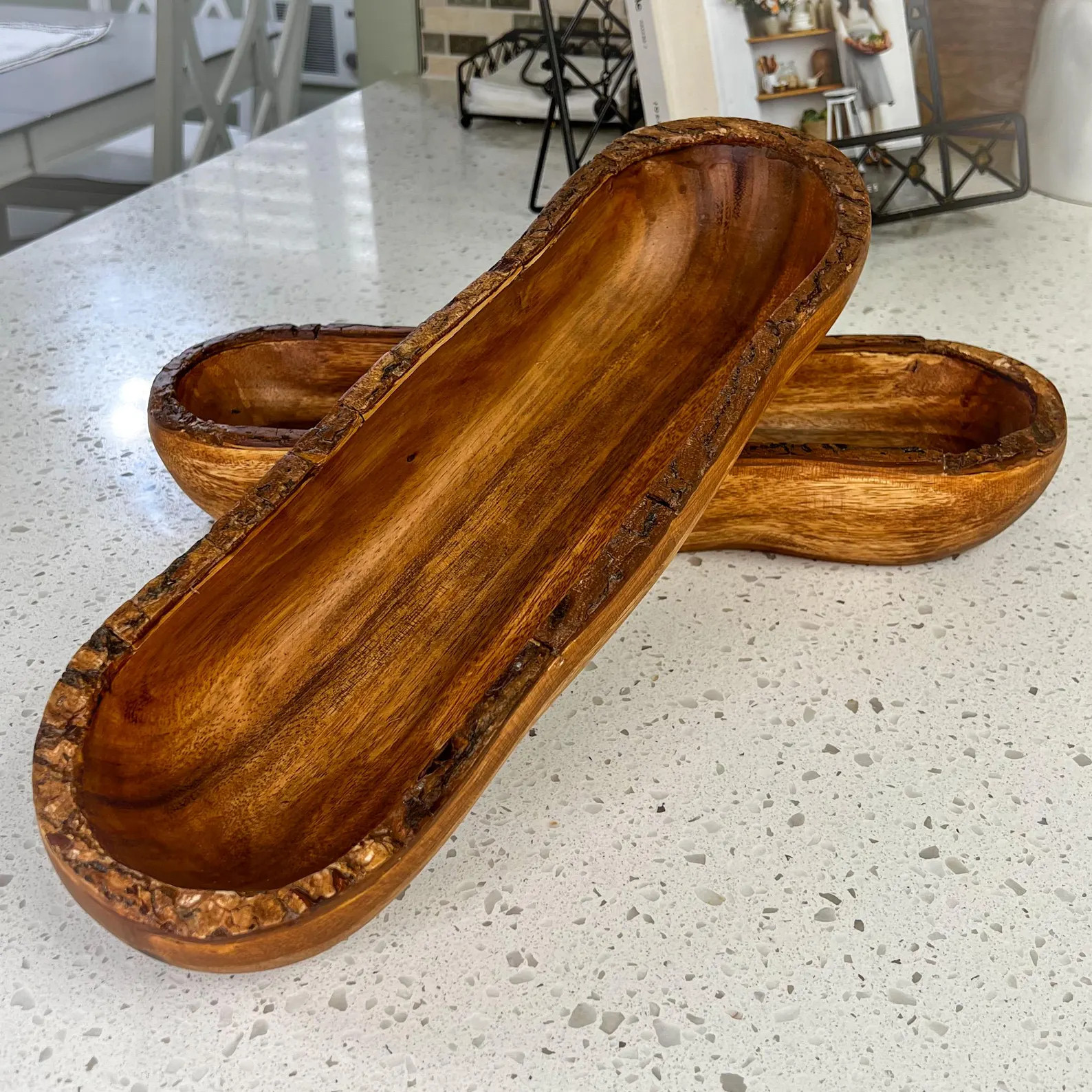 Live Edge Decorative Bowl Long and Deep Minimalist Style Wood Bowl Handcrafted Centerpiece for Ho... | Etsy (US)