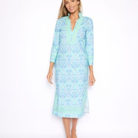 Scroll Ikat Long Sleeve Classic Maxi Tunic | Sail to Sable