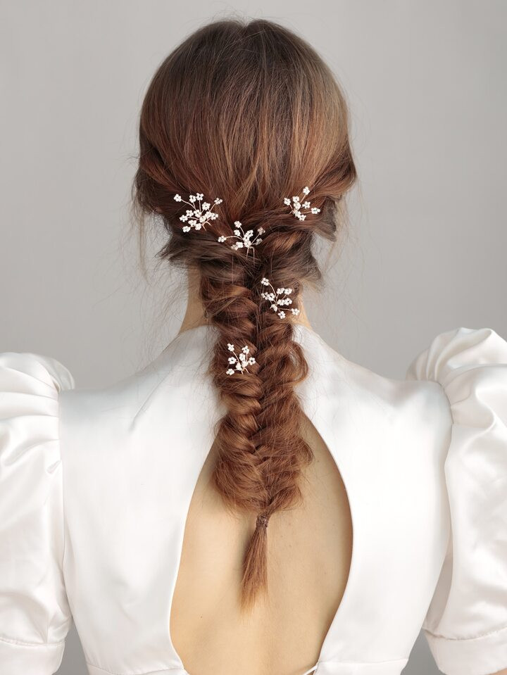 5pcs Beaded Floral Decor Bridal Hair Pin | SHEIN