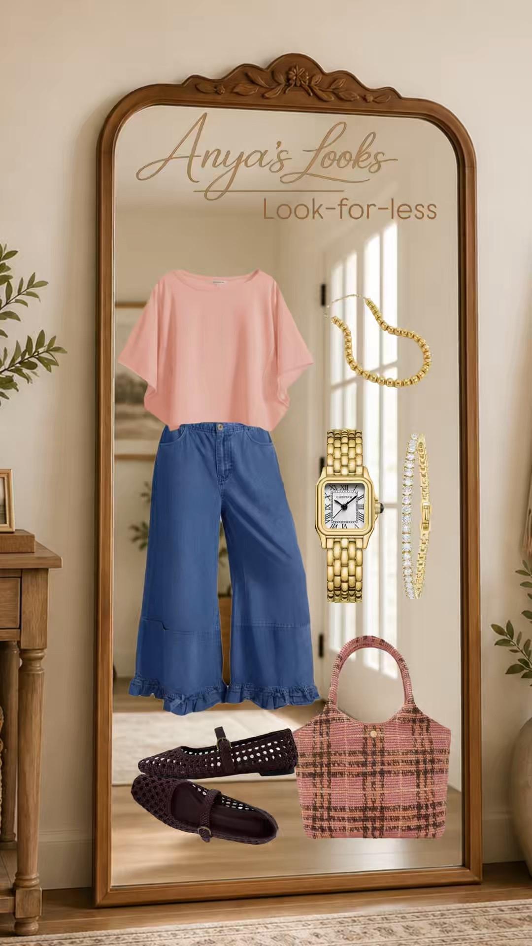 This gorgeous wooden full-length mirror gives the high-end look for under $200 and instantly makes any space feel elevated. The outfit? A luxe-inspired combo that looks boutique-worthy… but the pants + tee are about 1/3 of the price of similar high-end styles 🙌
-

midsize fashion over 40, look for less fashion, designer inspired outfit, affordable fashion finds, elevated casual outfit, boutique inspired style, wide leg pants outfit, feminine midsize style, classy casual fashion, affordable luxury style, full length mirror, designer inspired home decor, neutral home styling, fashion for women over 50, elegant everyday style, Walmart style finds, Amazon fashion finds, chic midsize outfit, affordable outfit ideas, timeless accessories

#LTKOver40 #LTKootd