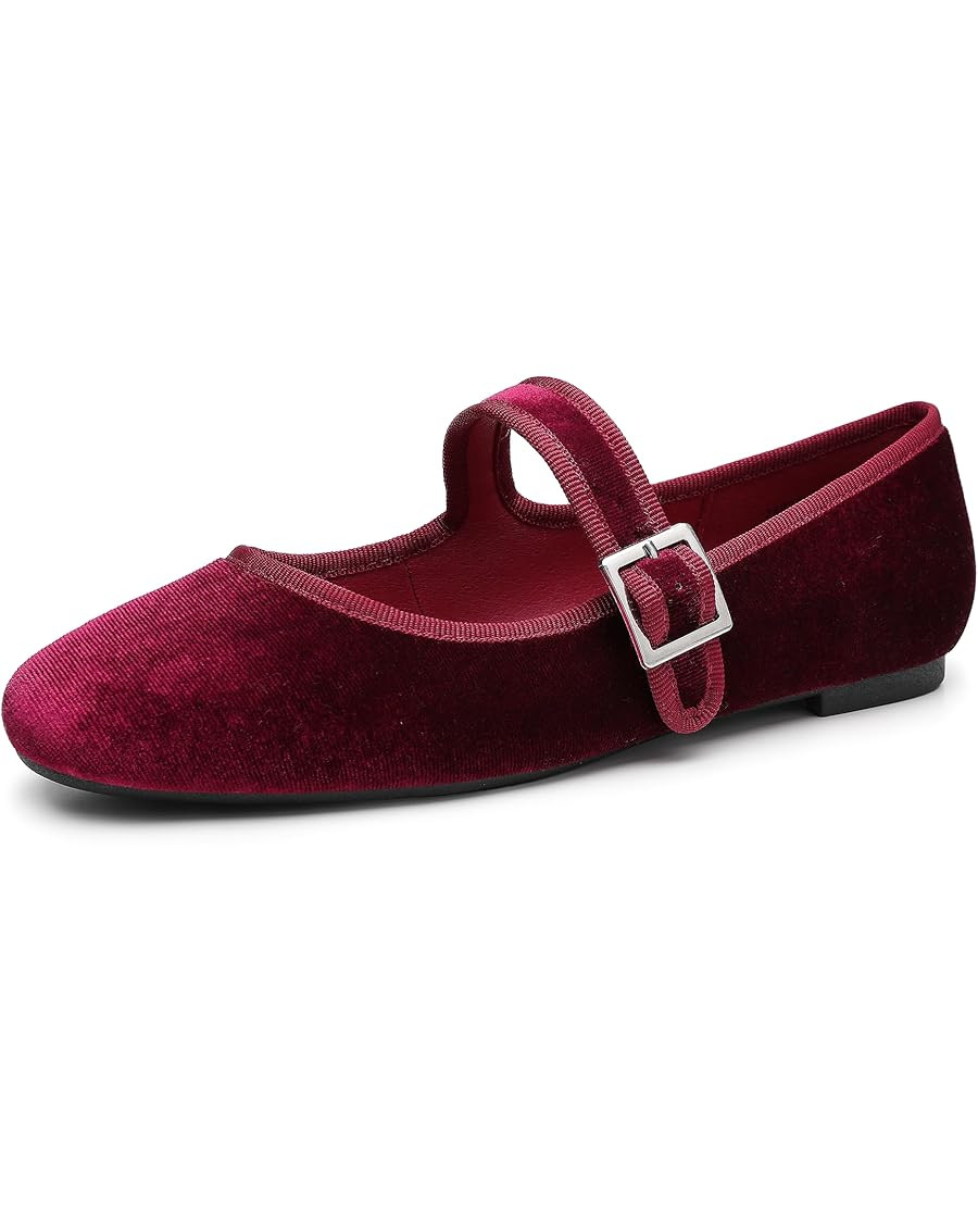 Trary Women's Ballet Flats,Square Toe Velvet Mary Jane Shoes Women,Comfortable Dress Shoes for Wo... | Amazon (US)