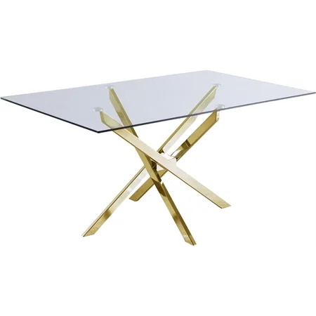 Meridian Furniture Xander Contemporary Glass Dining Table in Gold | Walmart (US)