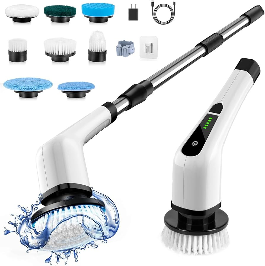Electric Spin Scrubber, Cordless Cleaning Brush Tub Tile Scrubber for Home, 8 Replaceable Brush H... | Amazon (US)