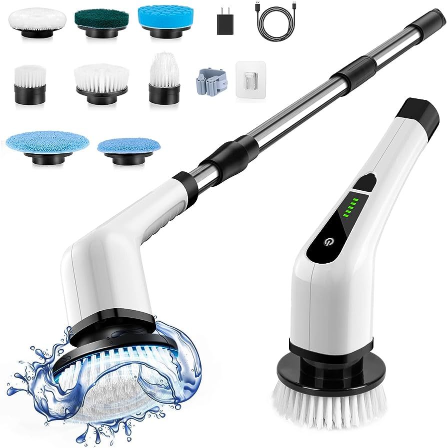 Cordless Electric Spin Scrubber,Cleaning Brush Scrubber for Home, 400RPM/Mins-8 Replaceable Brush... | Amazon (US)