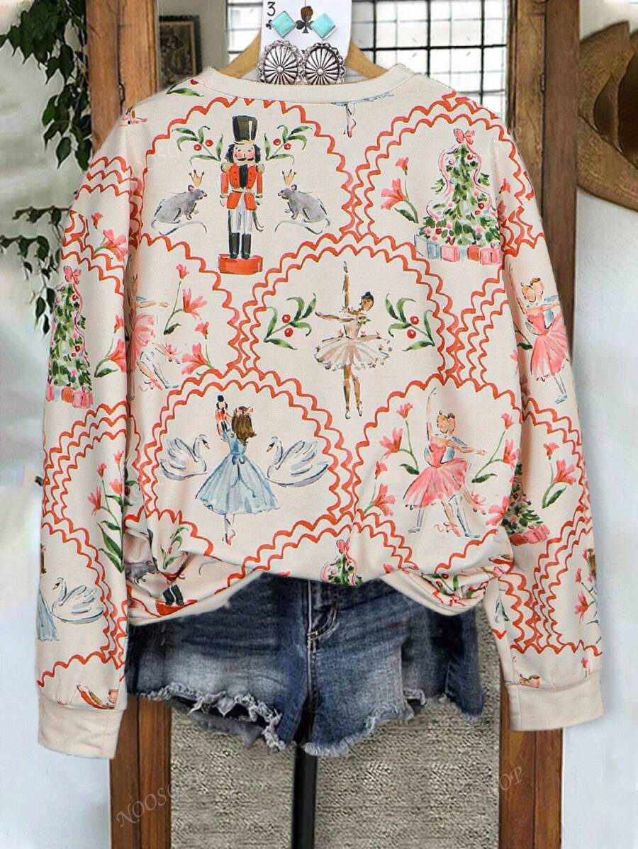 Christmas Nutcracker Random Print Women's Oversized Spring And Autumn Fashion Casual Christmas Lo... | SHEIN
