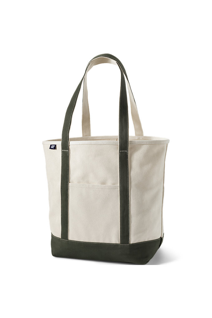 Large 5 Pocket Open Top Long Handle Canvas Tote Bag - Lands' End - Ivory | Lands' End (US)