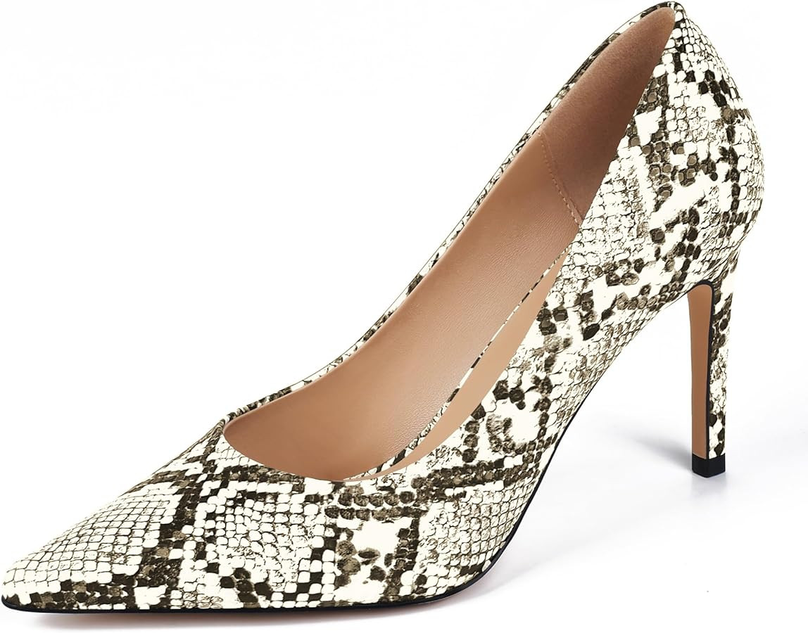 XINIUNIU Snake Skin Heels for Women Synthetic Printing Snakeskin Pumps Pointed Toe Kitten Stilett... | Amazon (US)