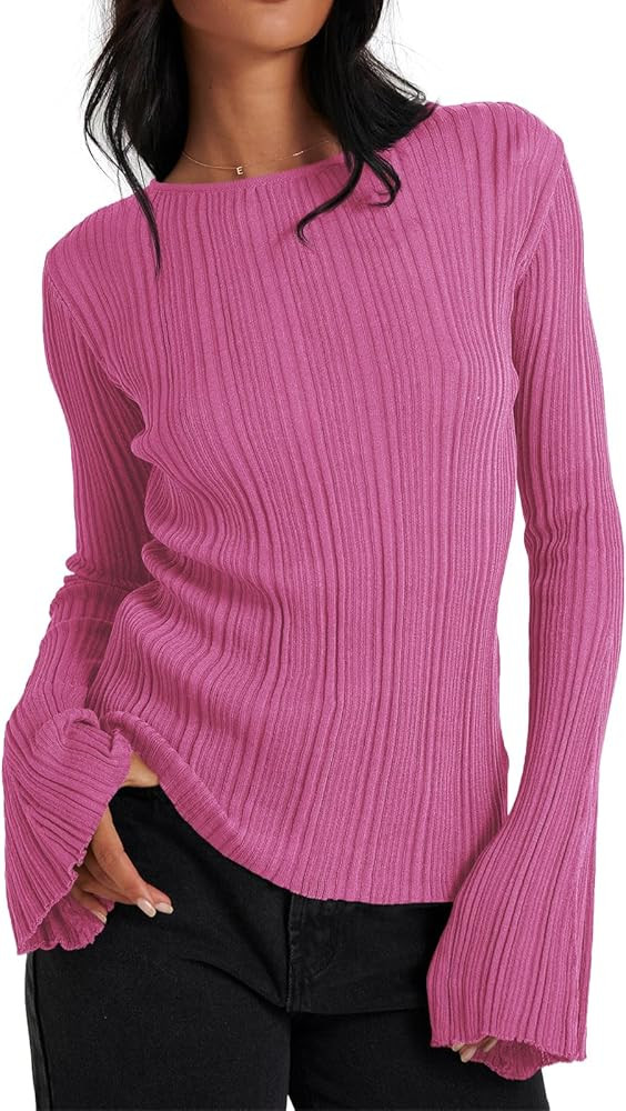 Cicy Bell Womens Bell Long Sleeve Knit Tops Lightweight Pullover Sweaters 2026 Trendy Going Out S... | Amazon (US)