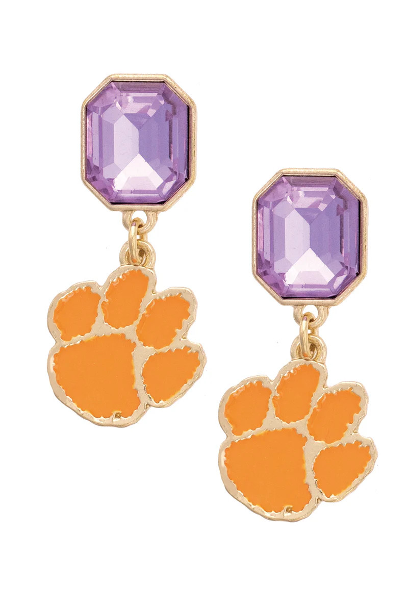 Clemson Tigers Rhinestone Enamel Logo Earrings in Shiny Gold | CANVAS