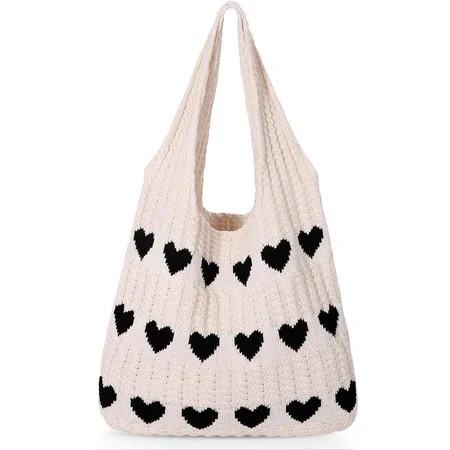 SUOSDEY Summer Beach Tote Bag for Women with Heart Knit,Hollow Crochet Shoulder Bag Aesthetic Boho Hobo Bag | Walmart (US)