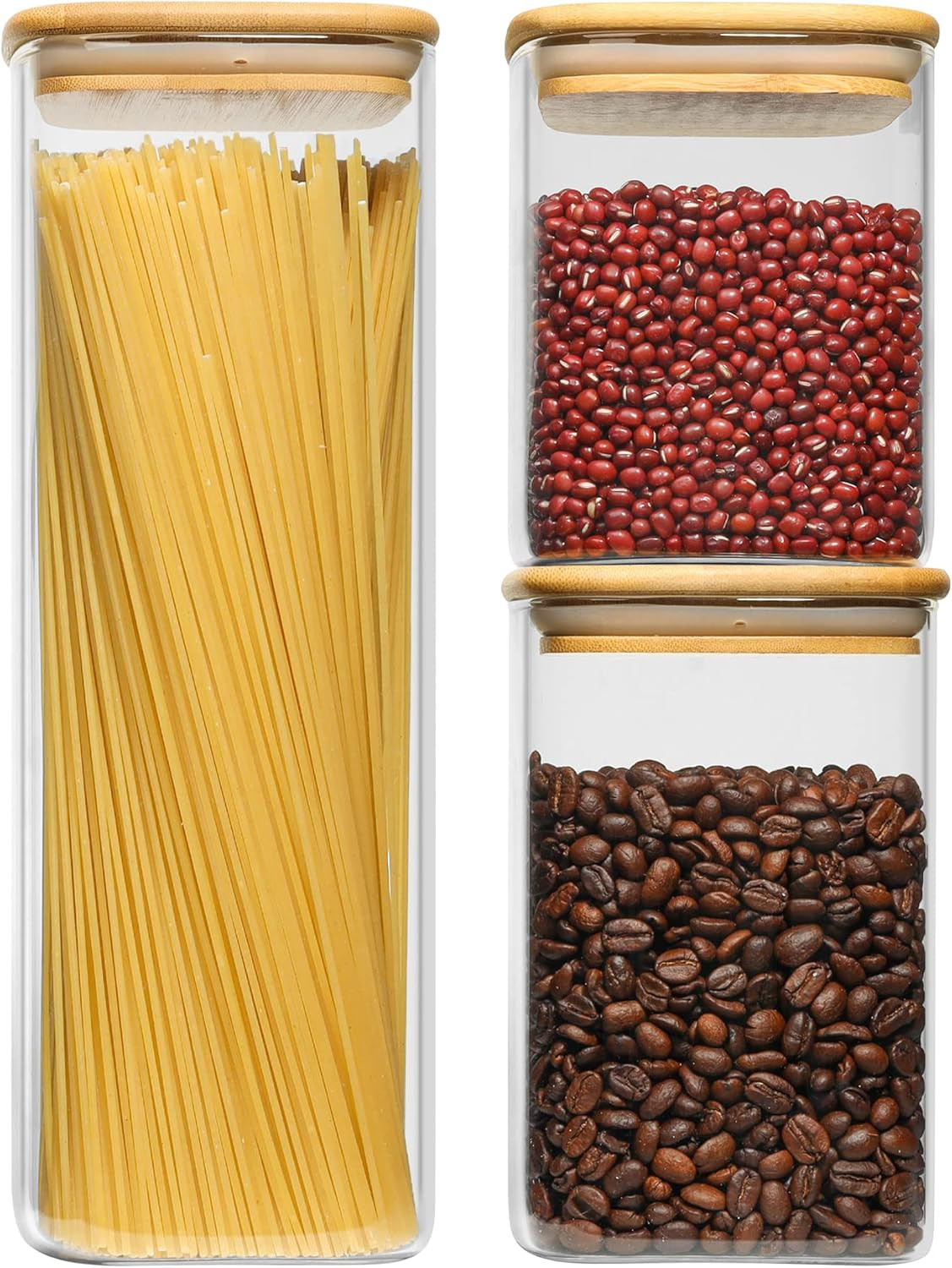 ComSaf Glass Food Storage Containers Set, 3 Pcs Airtight Clear Food Jars with Bamboo Wooden Lids,... | Amazon (US)