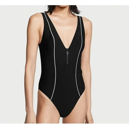 New VICTORIA S SECRET SWIM Sexy Sport One-Piece Swimsuit Zip Up Black Medium | Walmart (US)