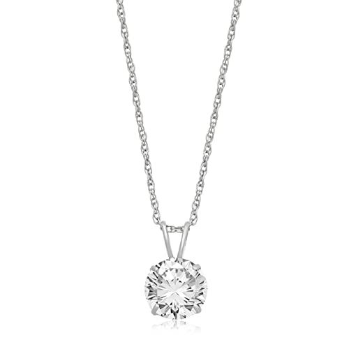 Jewelili 10K White or Yellow Gold Solitaire Pendant Necklace Set With Round Cut Cubic Zirconia 18" R | Amazon (US)