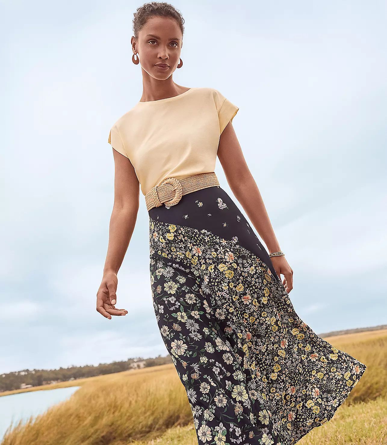 Floral Seamed Bias Midi Skirt | LOFT