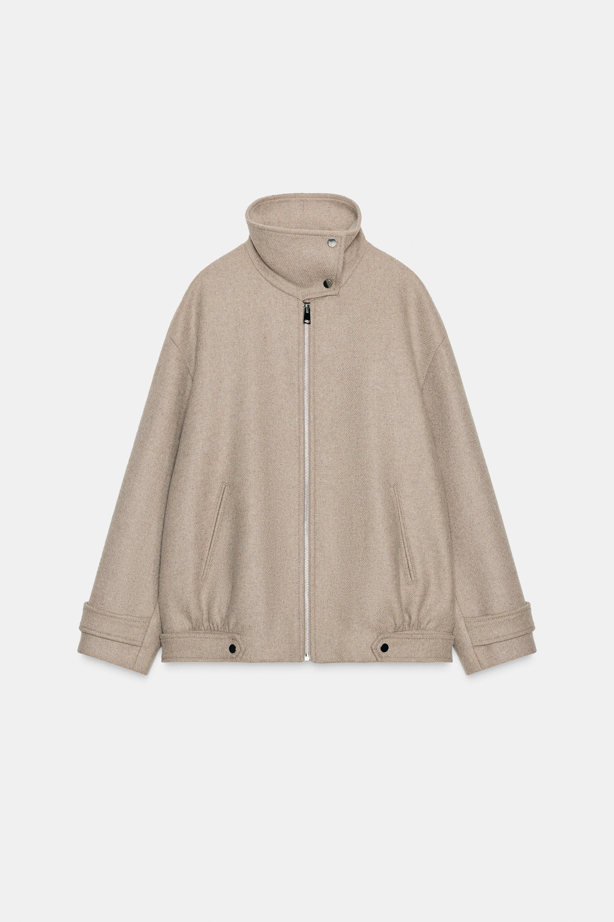 WOOL BLEND BOMBER JACKET WITH HIGH NECK | Zara UK