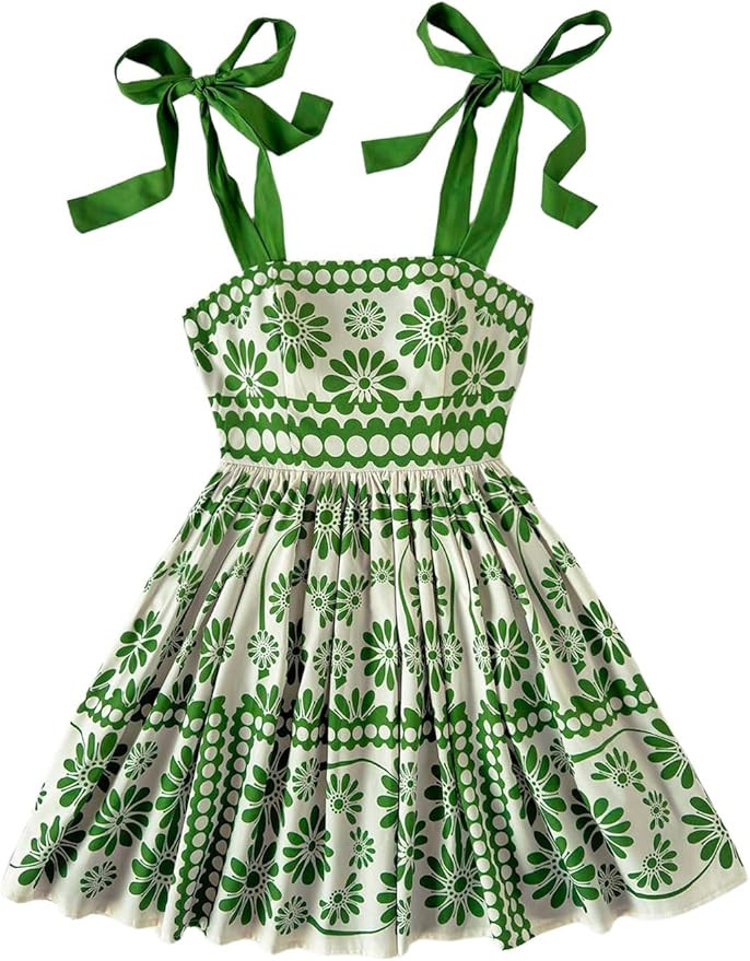 Floerns Women's Summer Floral Print Tie Shoulder Cami Dress Flare Hem Boho Mini Dress | Amazon (US)