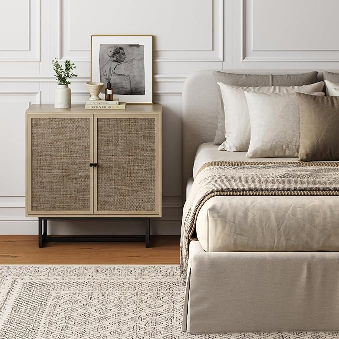 Nathan James Kova Accent Sideboard Storage Cabinet in Light Wood and Rattan with Metal Frame, Adj... | Amazon (US)