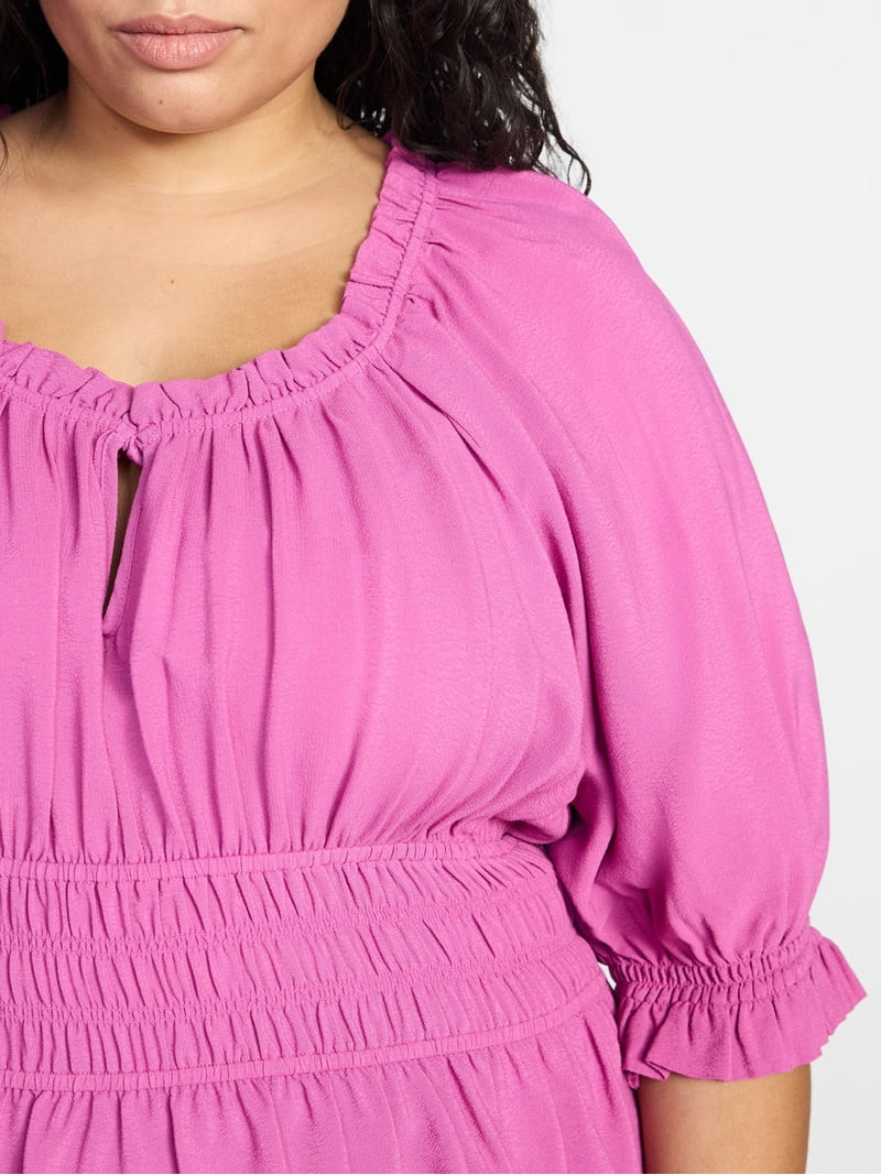 Terra & Sky Women’s Plus Smocked Waist Blouse, Sizes 0X-5X | Walmart (US)