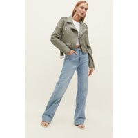 Stradivarius Faux Leather Biker Jacket With Belt Khaki Xs | Stradivarius (UK)