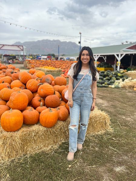 Cute pumpkin patch look, long pant overalls with ripped knees. Modest fall look petite Modest , falll, and inspo fashion. 

#LTKSeasonal #LTKfindsunder100 #LTKstyletip