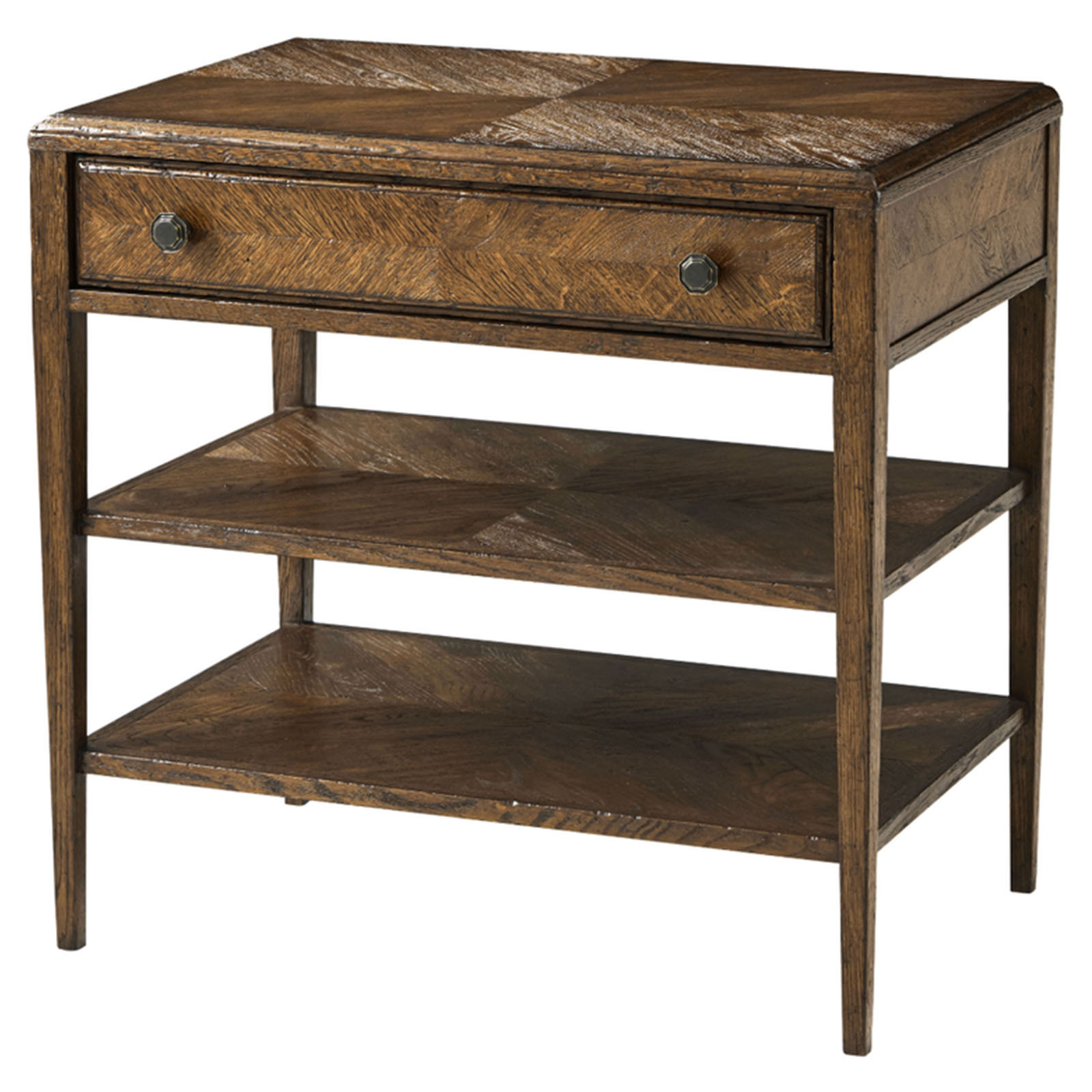 Theodore Alexander Nova Mid Century Modern Dusk Brown Oak Wood 1 Drawer Nightstand | Kathy Kuo Home