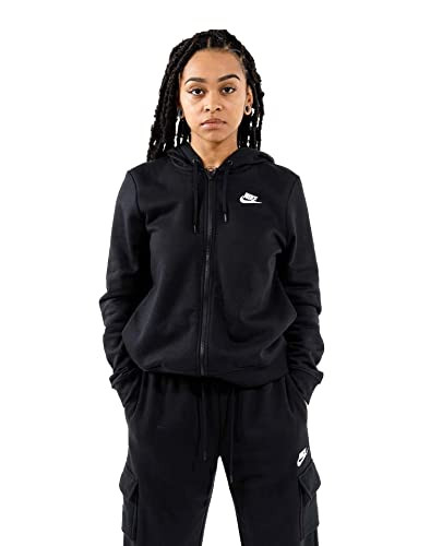 Nike Women's NSW Fleece Hoodie Full Zip Varsity, Black/Black/White, Large | Amazon (US)