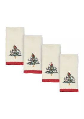 Spode Christmas Tree Embroidered 4 Fingertip Set, Red, Fingertip Towel | Belk