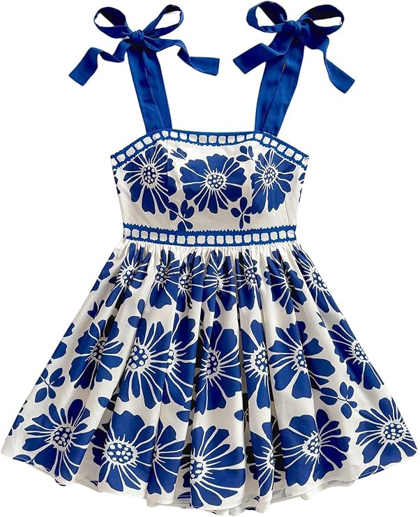 Floerns Women's Summer Floral Print Tie Shoulder Cami Dress Flare Hem Boho Mini Dress | Amazon (US)