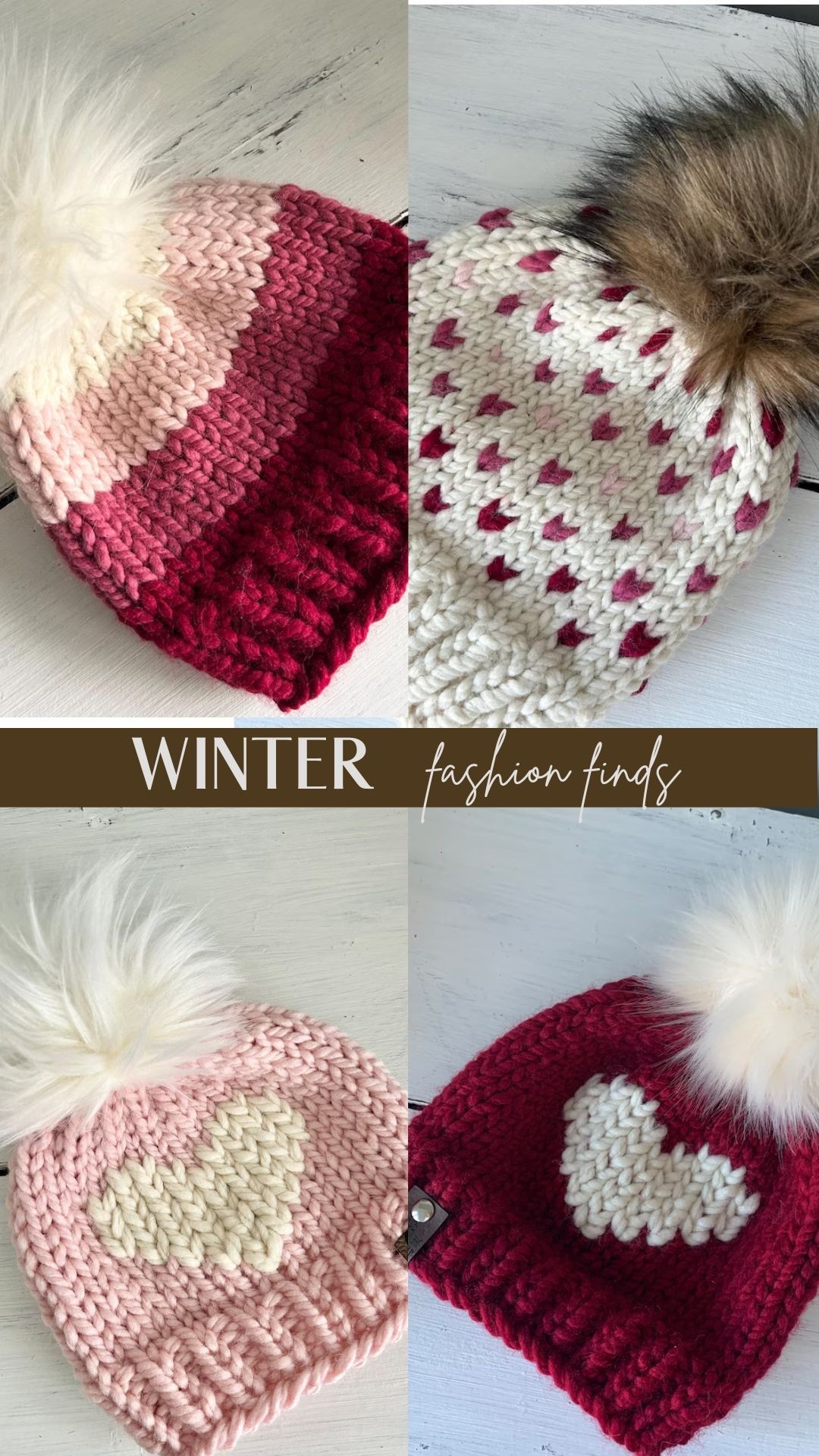 Hand knit heart and winter beanie hats. Sooo cute 

#KRKfadhion

#LTKValentine