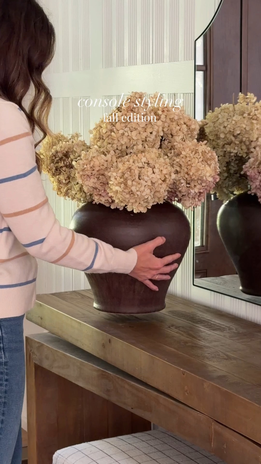 #AD I’m slowly starting to transition our home over to fall and I started with one of my favorite pieces from @wayfair, our gorgeous console table. 

I keep my fall decorating relatively subtle. I love using dried hydrangeas this time of year because they’re such a natural way to bring the changing season indoors. Pinecones are also another favorite of mine to add in the fall along with adding in some richer tones.
#Wayfair #WayfairPartner

#LTKHome #LTKSaleAlert