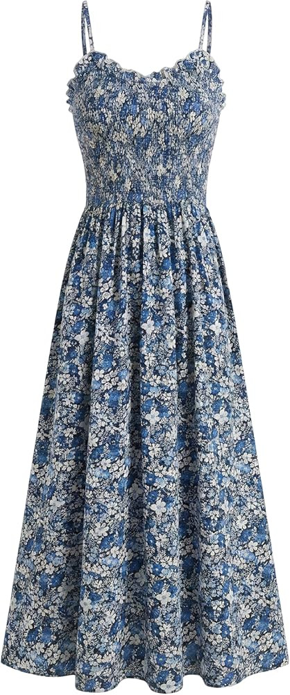 Kate Kasin Womens Summer Floral Maxi Dress, Long Beach Boho Smocked Dresses, Vacation Sundress wi... | Amazon (US)