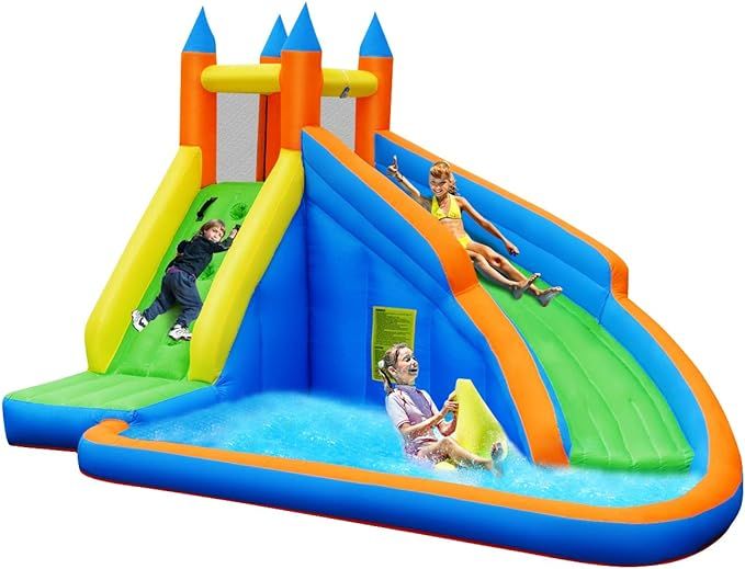GYMAX Inflatable House Bouncer, Jumping Bouncer with Water Slide, Climbing Wall & Splash Pool, Ea... | Amazon (US)