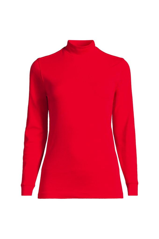 Women's Petite Relaxed Cotton Long Sleeve Mock Turtleneck - Lands' End - Red - M | Lands' End (US)