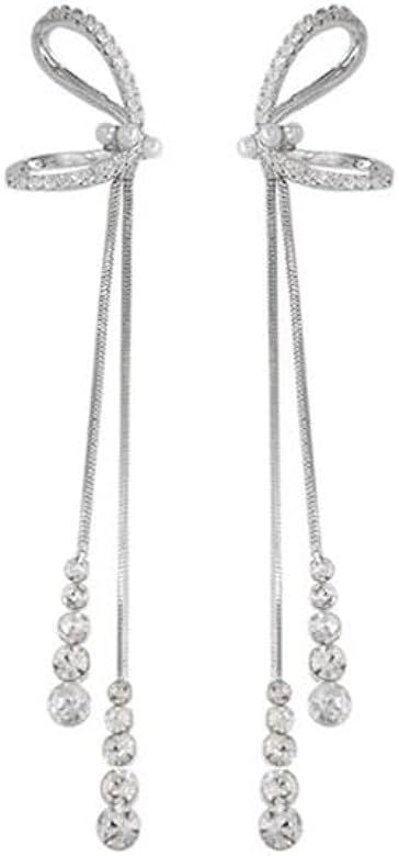 XUDEJUN Bow shaped earrings Rhinestone Earrings Dangling for Women Sparkly Silver Dangle Earrings... | Amazon (US)