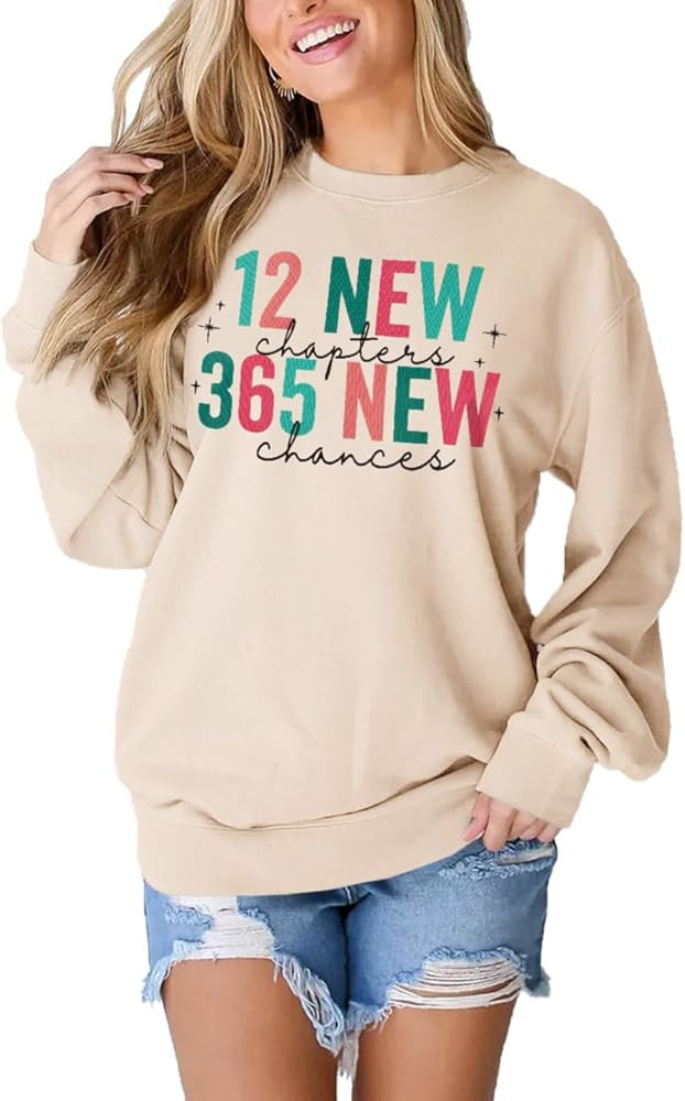 SOFEON Happy New Year Sweatshirts for Women Christmas New Year Eve Sweatshirt Colorful Letter Pri... | Amazon (US)