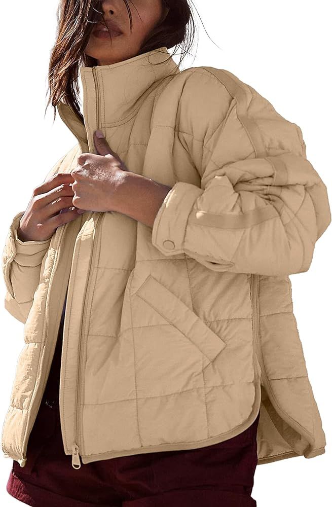 Omoone Women's Quilted Puffer Jacket Zip Up Oversized Lightweight Padded Down Coat Outerwear | Amazon (US)