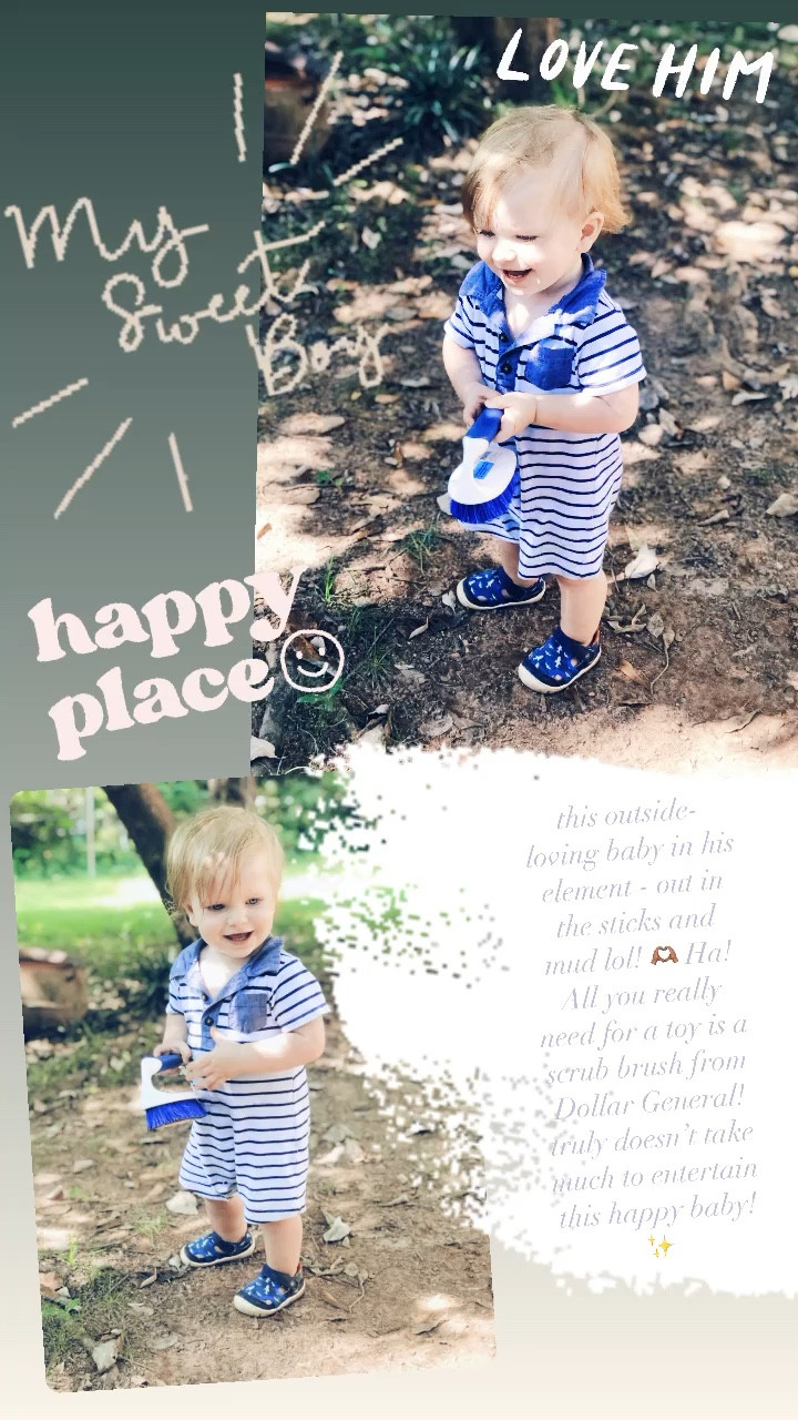 this outside-loving baby in his element - out in the sticks and mud lol! 🫶🏽 Ha! All you really need for a toy is a scrub brush from Dollar General! truly doesn’t take much to entertain this happy baby! ✨

#LTKbaby #LTKfamily #LTKhome
