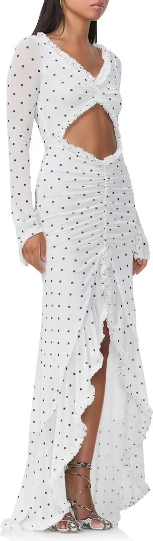 Cat Ruched Semisheer Long Sleeve Cutout High-Low Hem Maxi Dress | Nordstrom