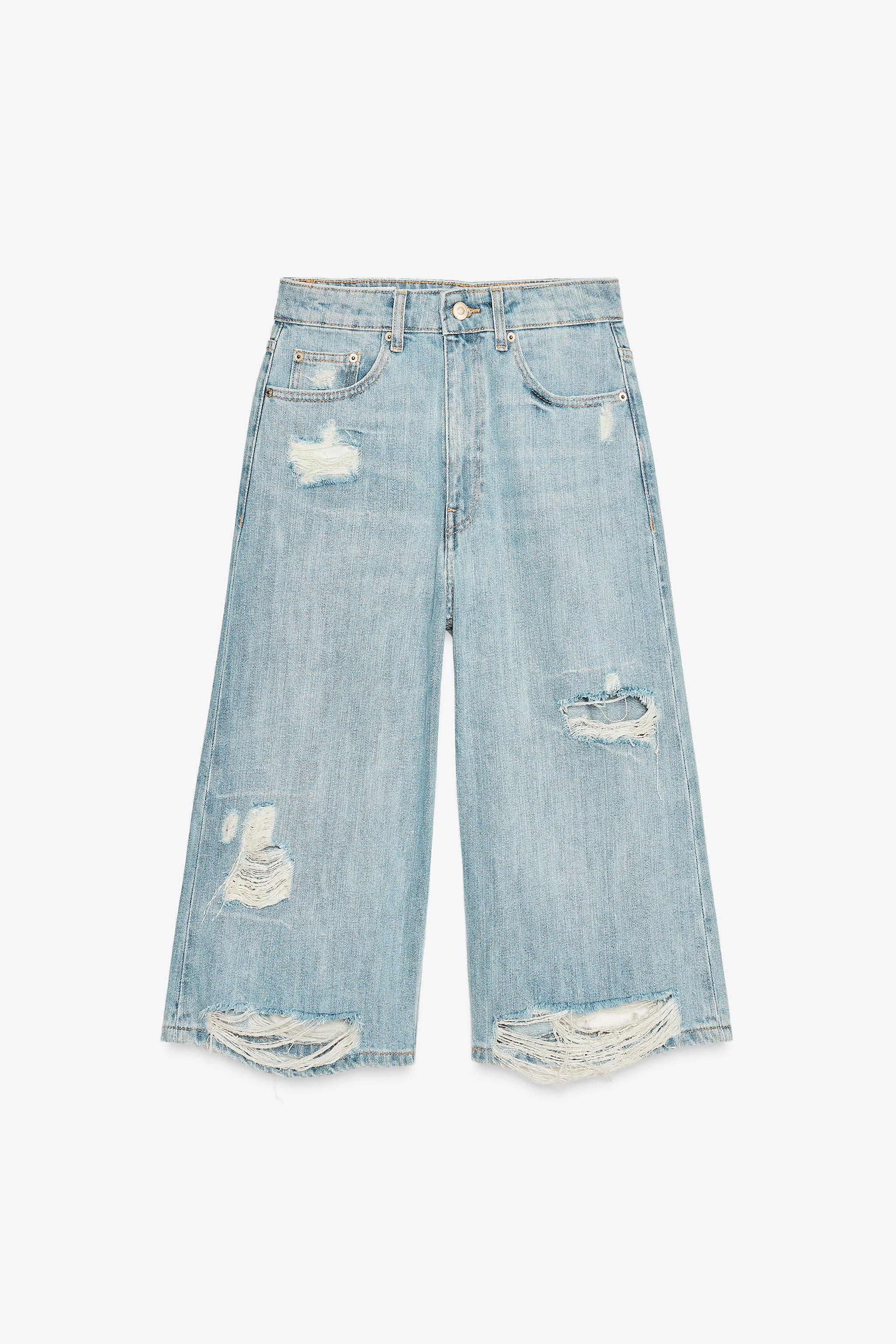 RIPPED LOW RISE TRF DENIM JORTS | Zara US